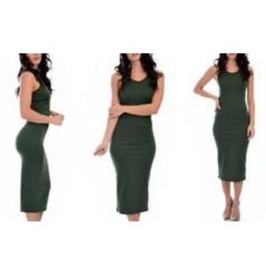 Olive green Hourglass Bodycon Midi Dress Large